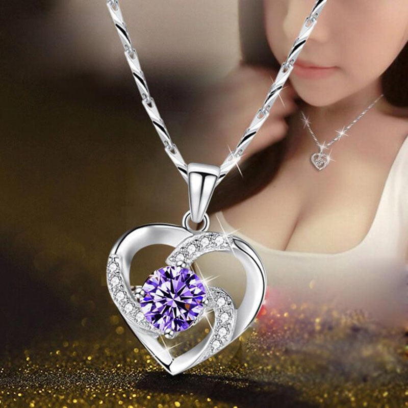 KOFSAC New Luxury Crystal CZ Heart Pendant Choker Necklace 925 Sterling Silver Chain Necklaces For Women Wedding Jewelry Gifts - Charlie Dolly