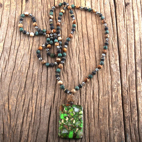 Fashion Bohemian Jewelry  Random Shape Natural Stones Crystal Knotte With Semi Precious Pendant Necklaces For Boho  Necklace - Charlie Dolly