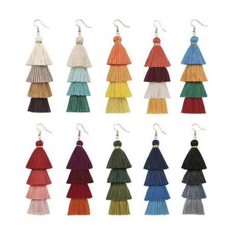 Four Layer Fringe Tassel Statement Earrings Jewelry