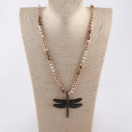 Retro Dragonfly Knotted Crystal Necklace Jewelry