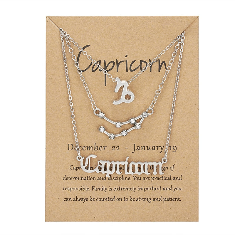 3Pcs/set 12 Zodiac Sign Necklace For Women 12 Constellation Pendant Chain Choker Birthday Jewelry With Cardboard Card - Charlie Dolly