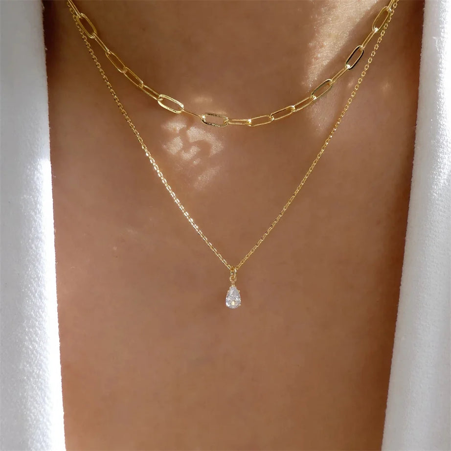 Gold Heart Multilayer Pendant Necklace Set Jewelry