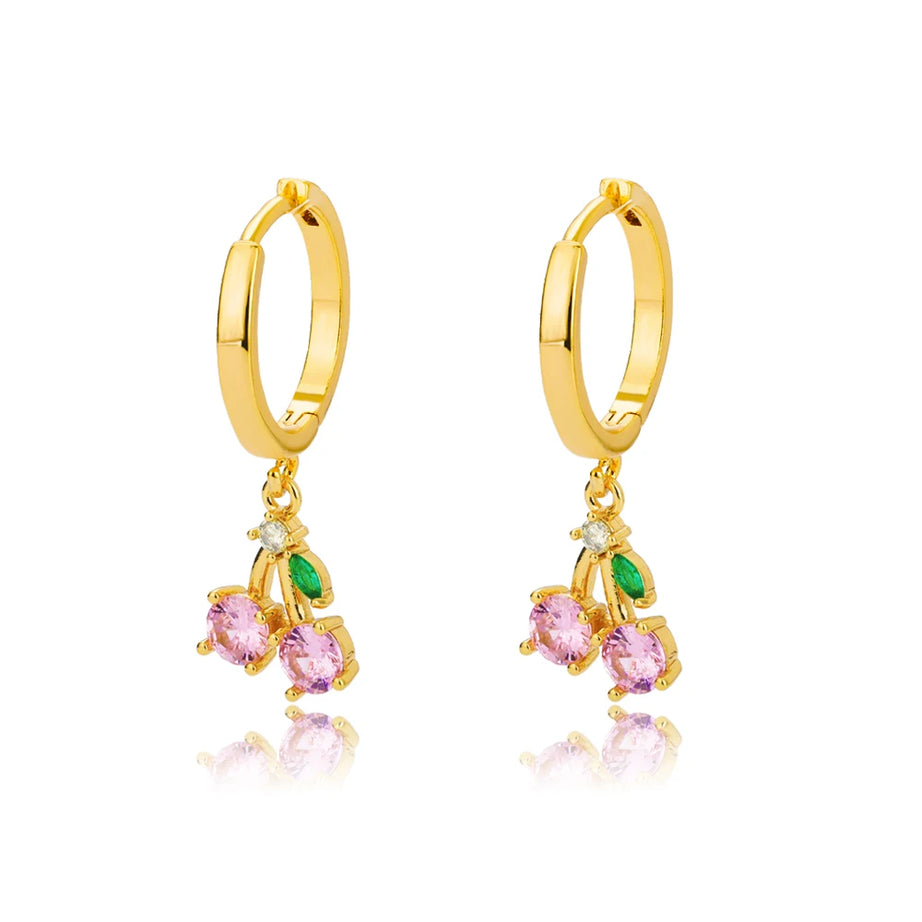 Pink Crystal Cherry Fruit Drop Earrings Jewelry