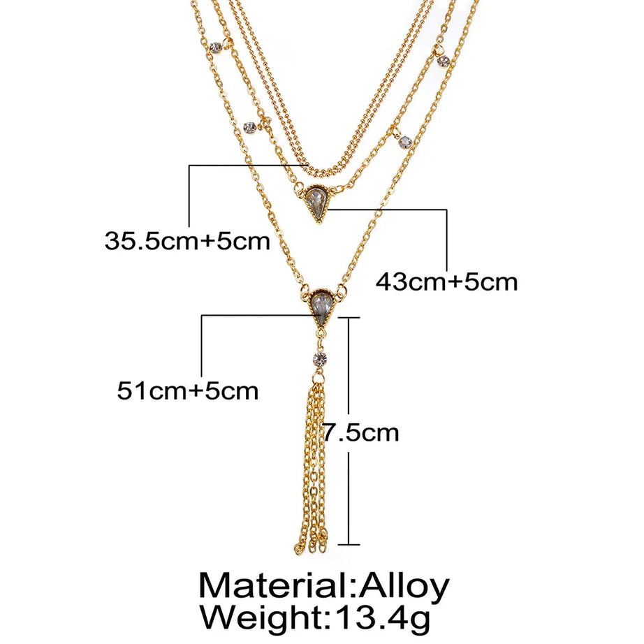 Crystal Water Drop Multilayer Necklace Jewelry
