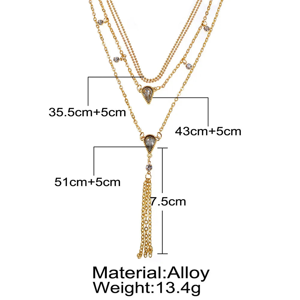 Crystal Water Drop Multilayer Necklace Jewelry