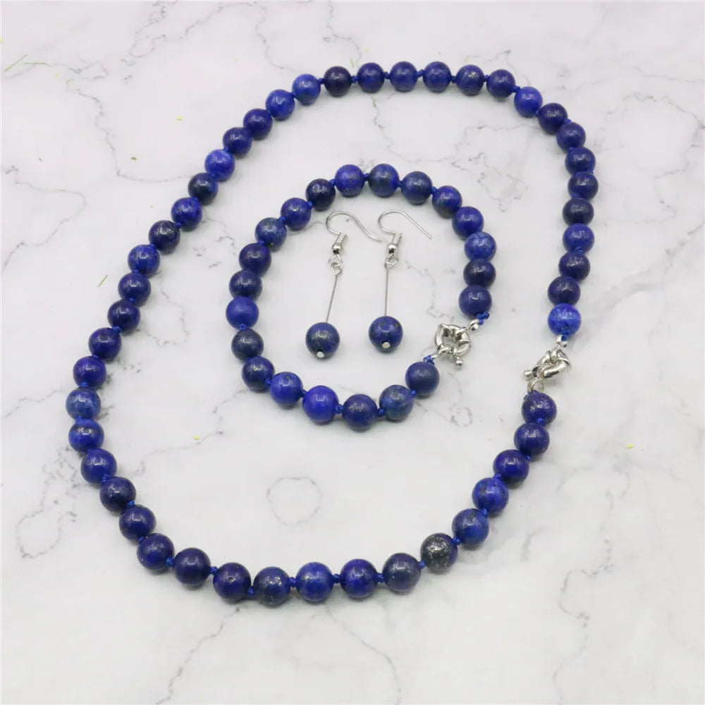 Jewelry set 8mm Egyptian Lapis Lazuli Round Beads necklace bracelet earrings Natural Stone Christmas gifts BV110 Wholesale Price