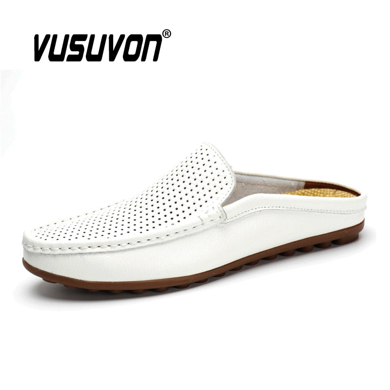 Italian Men Slippers Genuine Leather Loafers Moccasins Outdoor Non-slip Black Casual Slides Summer Spring Fashion Shoes 2020 - Charlie Dolly