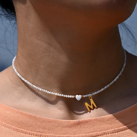 Stainless Steel Initial Letter and Heart Boho Choker Necklace