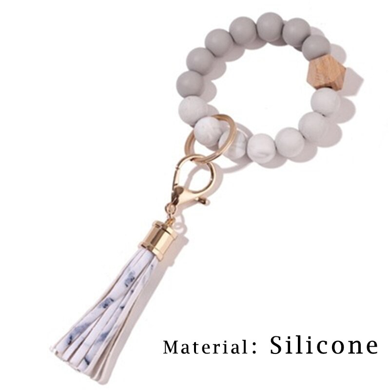 Silicone Keyring For Women Tassel Wood Beads Bracelet Keychain For Keys Multicolor Keychain Wholesale Accessories - Charlie Dolly