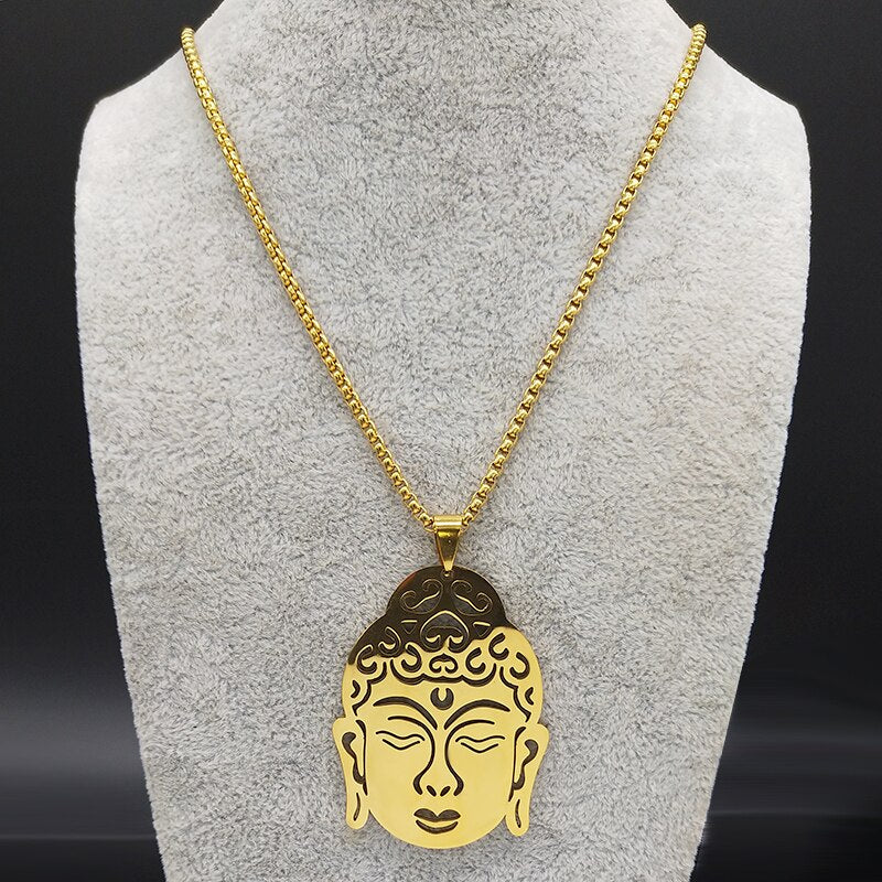 2023 Shakyamuni Buddha Stainless Steel Amitabha Necklace Gold Color Buddhist Religious Necklaces Jewelry gargantilla N1200S02 - Charlie Dolly