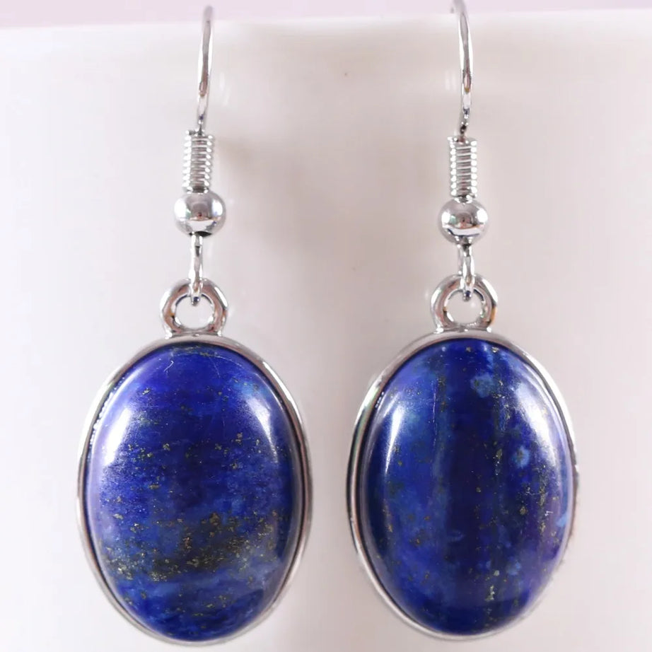 White Opal Lapis Cabochon Drop Earrings Jewelry