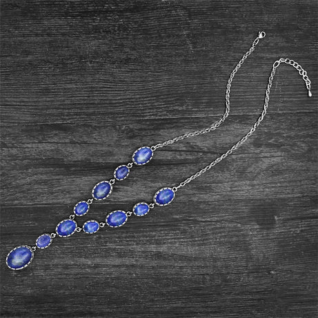 Vintage Natural Lapis Lazuli Necklace Ring Stud Earring Jewelry Sets Antique Silver Plated Quartz Unakite Stone Quartz Set - Charlie Dolly
