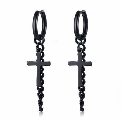 Men Bar Detail Hoop Earring For Women Men Piercing Stainless Steel Fringed Chain Earing