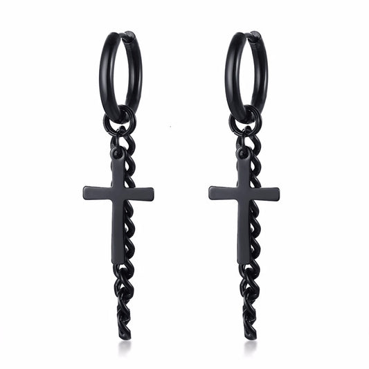 Men Bar Detail Hoop Earring For Women Men Piercing Stainless Steel Fringed Chain Earing - Charlie Dolly