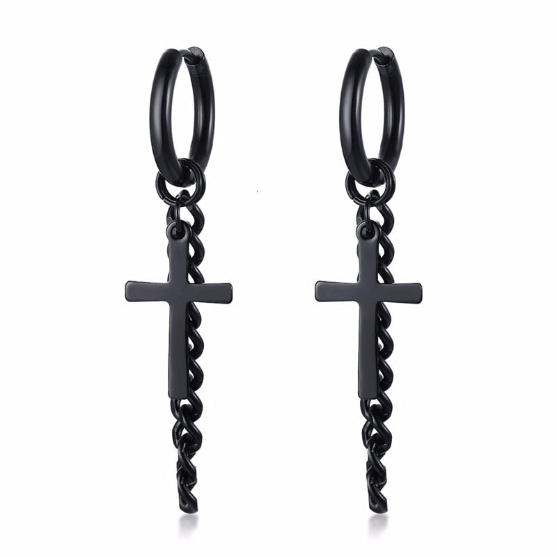 Men Bar Detail Hoop Earring For Women Men Piercing Stainless Steel Fringed Chain Earing - Charlie Dolly