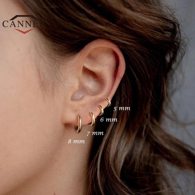 CANNER 5/6/7/8/9mm Real 925 Sterling Silver Hoop Earrings for Women Piercing Earings Round Circle Earring Jewelry pendientes