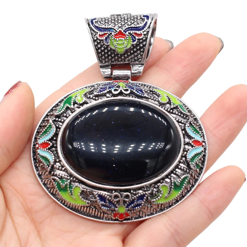 Vintage Ethnic Natural Stone Crystal Agates Charms Elliptical Boho Abalone Shell Pendant for Jewelry Making DIY Necklace Gift