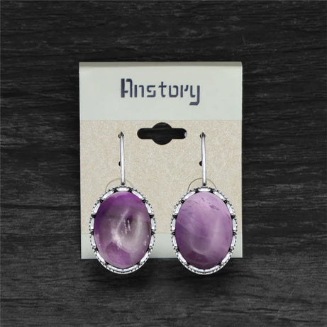 Oval Amethysts Earrings For Women Tibetan Silver Natural Stone Rose Quartz Lapis Lazuli Tiger Eye Fashion Earring - Charlie Dolly