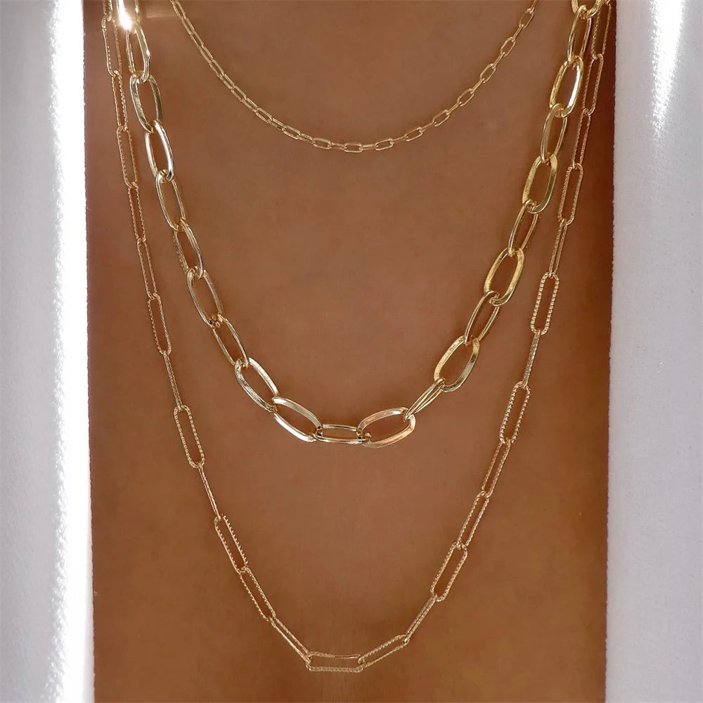 Gold Heart Multilayer Pendant Necklace Set Jewelry