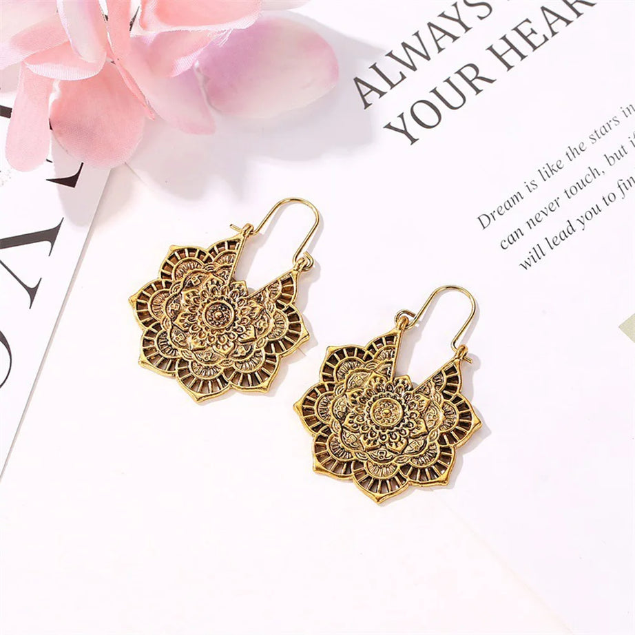 Mandala Antique Hoop Dangle Earrings Jewelry