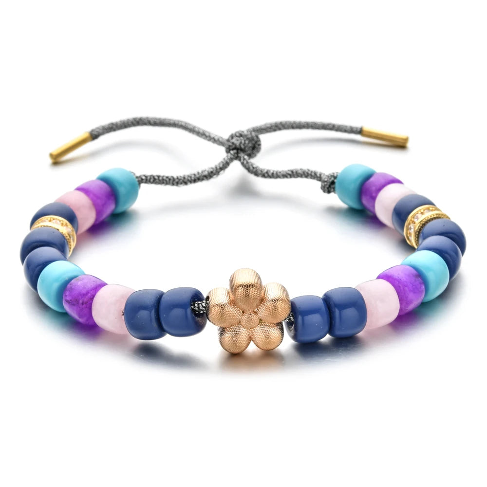 Vintage Boho Handmade Pull Tie on Rope Bracelet DIY Natural Stones Crystal Charm Beads Stone Trendy Bracelet Lucky Jewelry