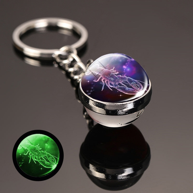 key chain accessories cute Fantasy Luminous 12 Constellation key ring Car Pendant Time Stone Glass Ball Keychain Accessories - Charlie Dolly