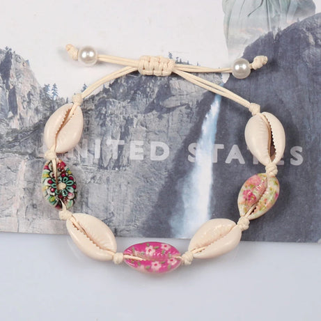 Rainbow Seashell Hand Knit Boho Bracelet