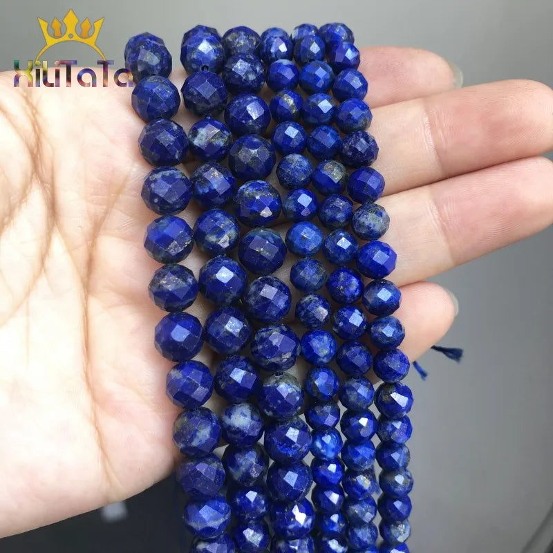 Natural Faceted Stone Beads Lapis lazuli Loose Spacer Beads For Jewelry Making DIY Bracelet Earrings Accessories 6mm/8mm 7.5''