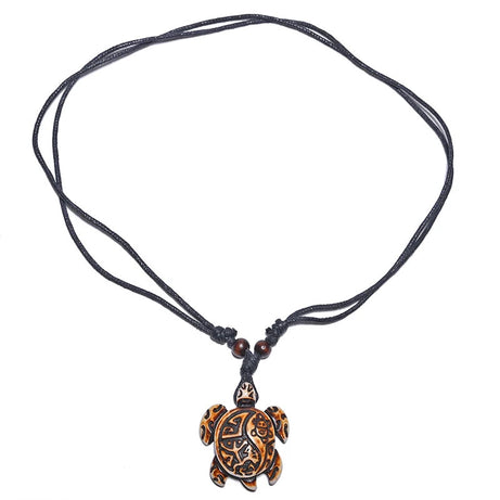 Sea Turtle Bone Pendant Wax Cord Necklace Jewelry