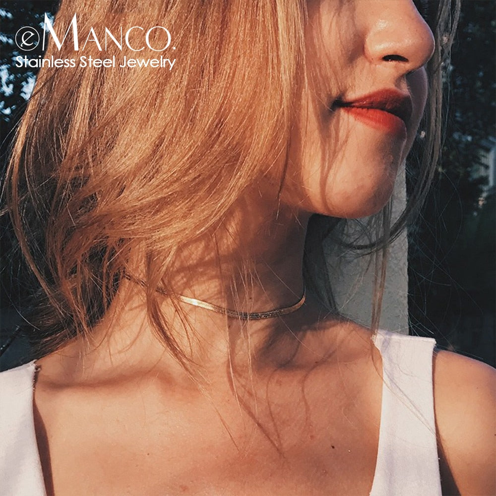 Hot Fashion Unisex Snake Chain Women Necklace Choker Stainless Steel Herringbone Gold Color Chain Necklace For Women Jewelry - Charlie Dolly