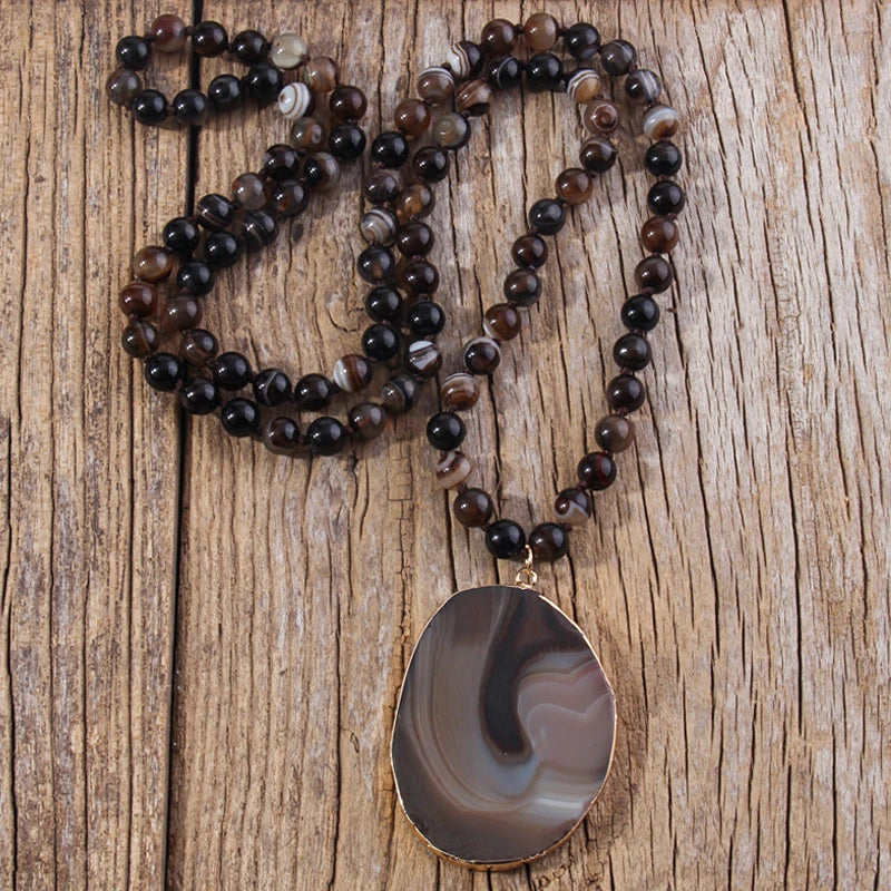 Knotted Agate Stone Beaded Necklace Jewelry