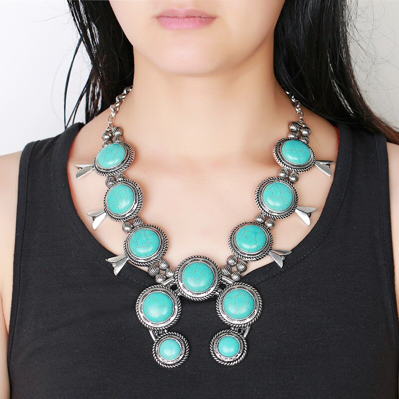 Bohemian Resin Stone Vintage Statement Choker Necklaces Women Fashion Indian Maxi Long Horn Pendants Necklace - Charlie Dolly