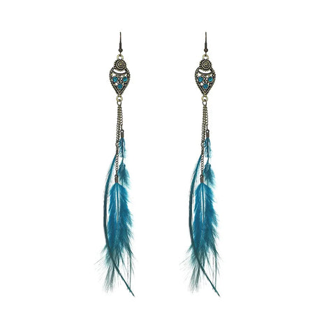 Feather Rhinestone Chain Tassel Long Earrings Jewelry