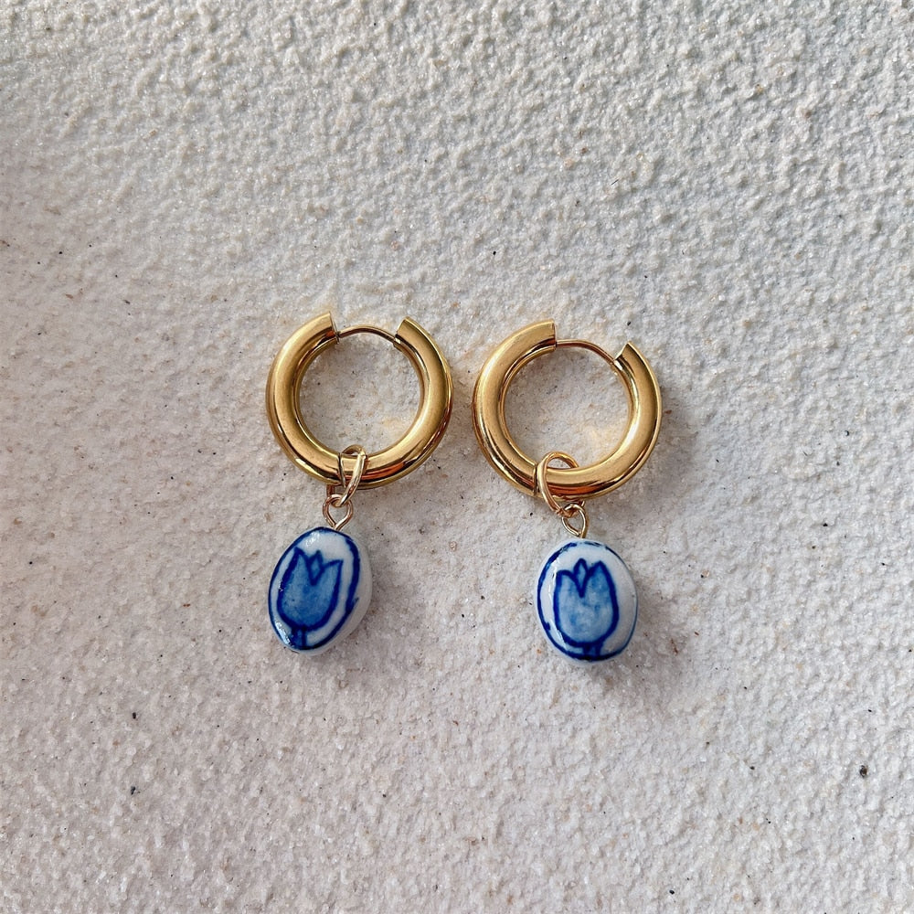 Fashion Pie pair semi-precious Lapis lazis Natural Gem beads Heart of Love Pendant Charm Women's Earrings Jewelry 2022 - Charlie Dolly