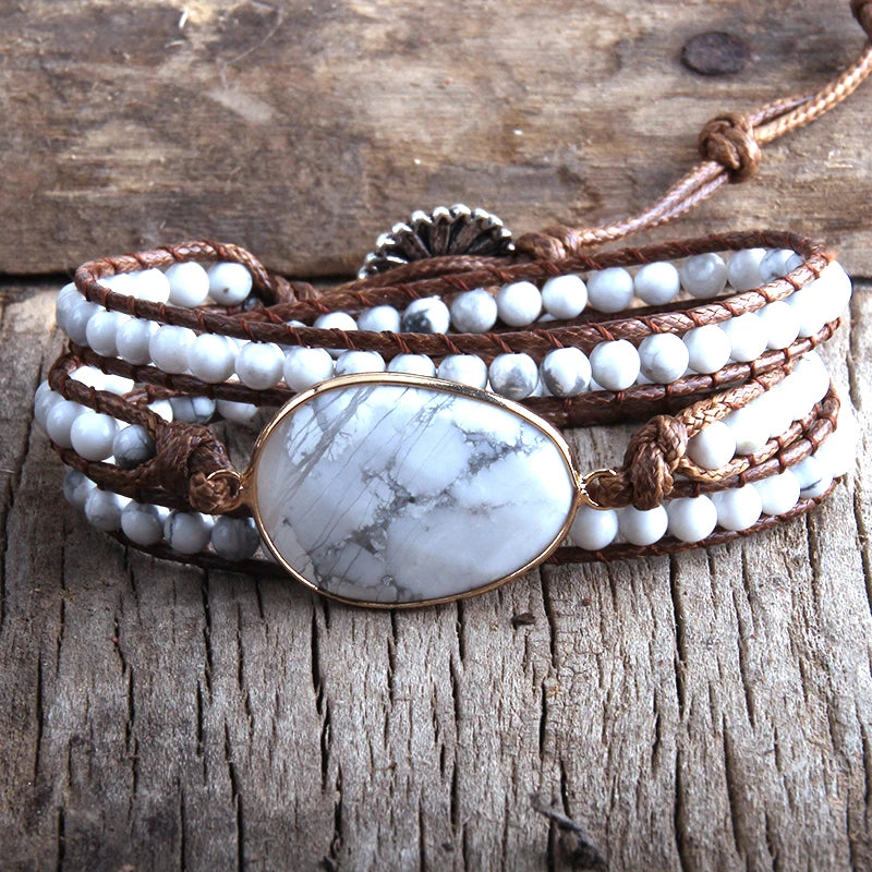 Fashion Beaded Boho Bracelet Jewelry Handmade Natural Stones Charm 3 Strands Wrap Bracelets