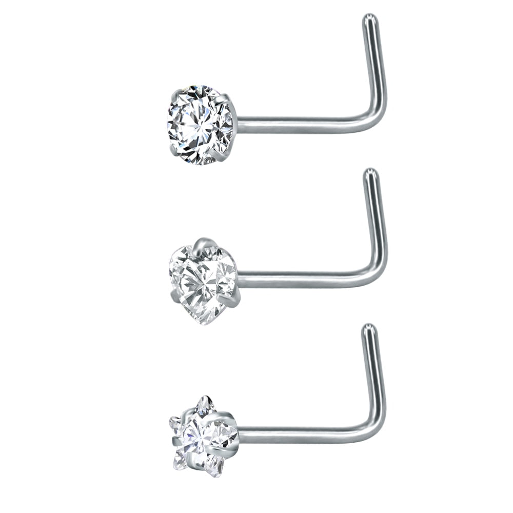 ZS 22g CZ Crystal Nose Studs Sets 12PCS/3PCS Nose Rings Studs Set Stainless Steel Nose Piercing Screws Fashion Nose Septum Rings - Charlie Dolly