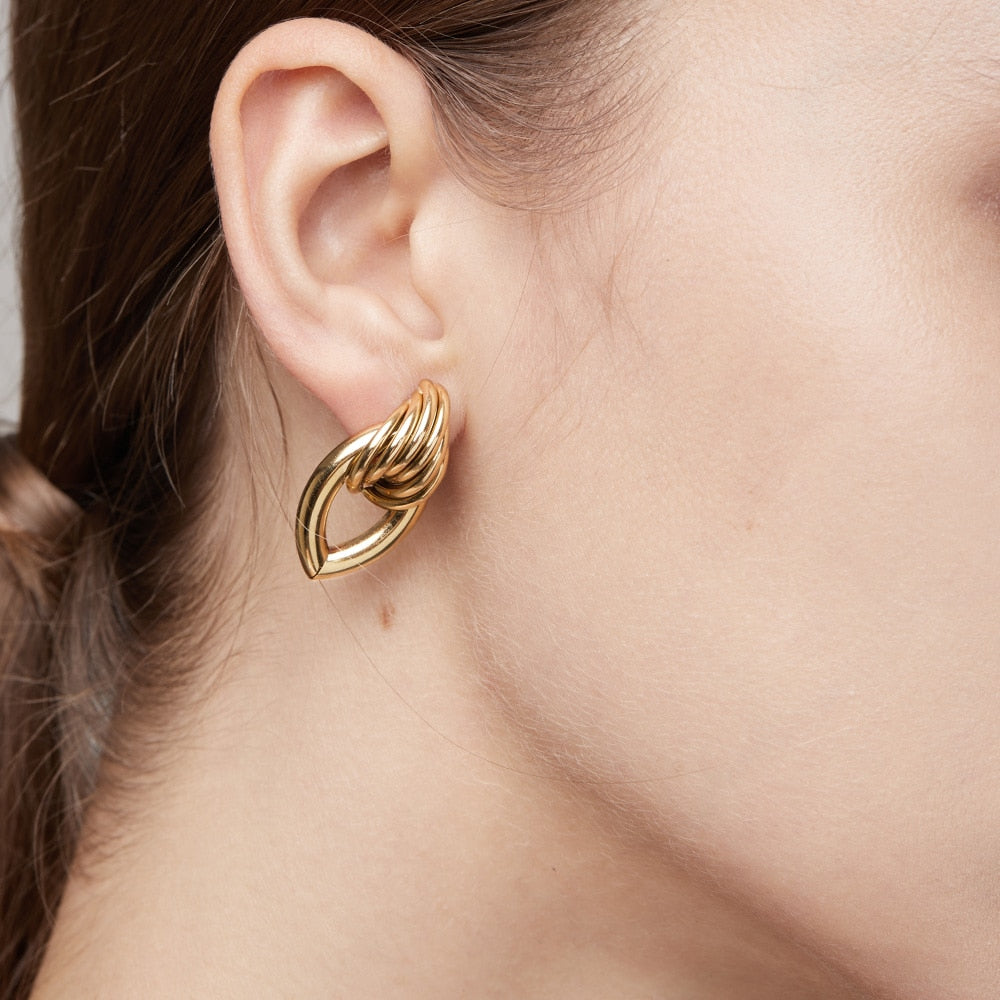 ENFASHION Hollow Water Stud Earrings For Women Gold Color Piercing Earings Stainless Steel Fashion Jewelry Gift Kolczyki E201214