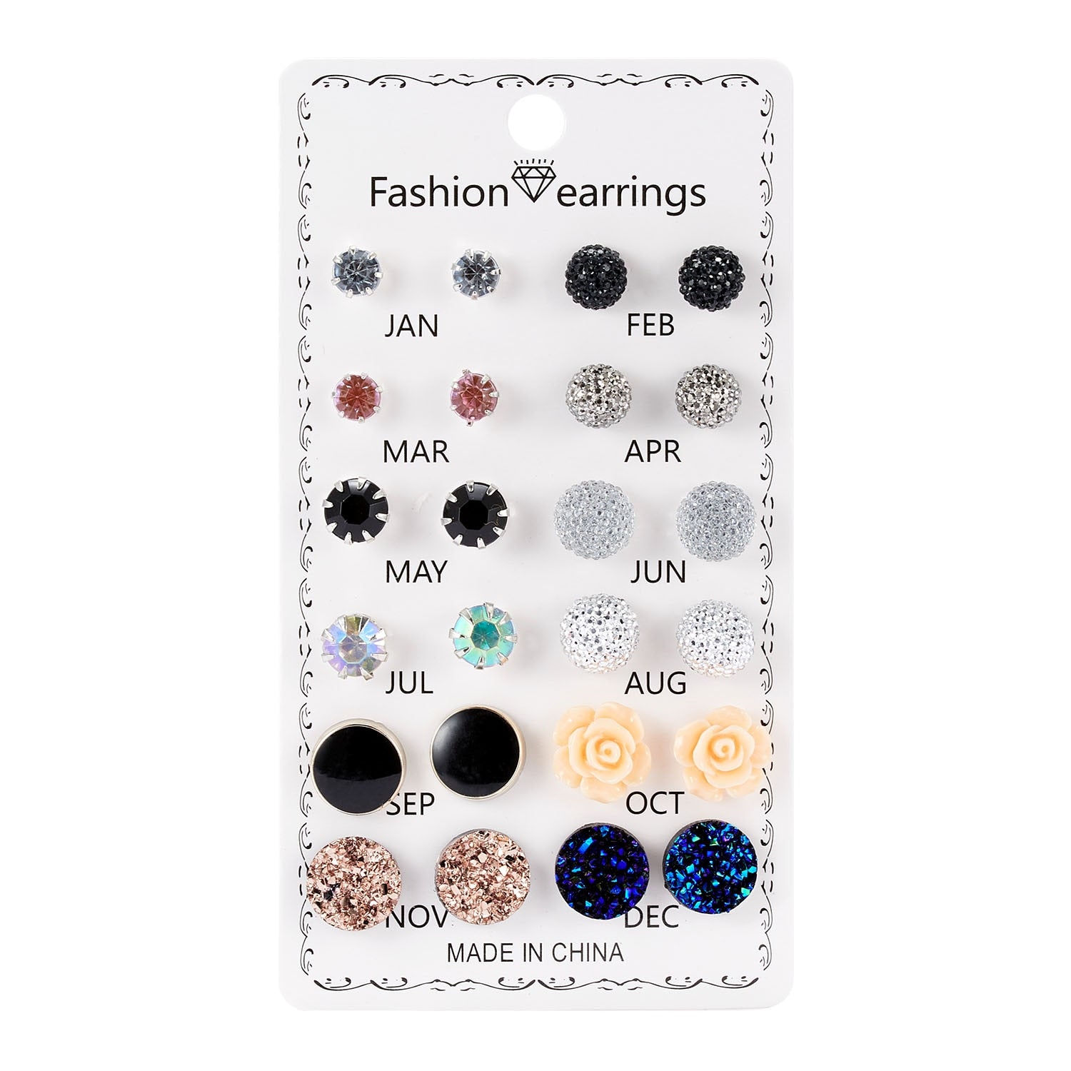 12 pairs/set Crystal Simulated Pearl Earrings Set Women Jewelry Accessories Piercing Ball Stud Earring kit Bijouteria brincos - Charlie Dolly