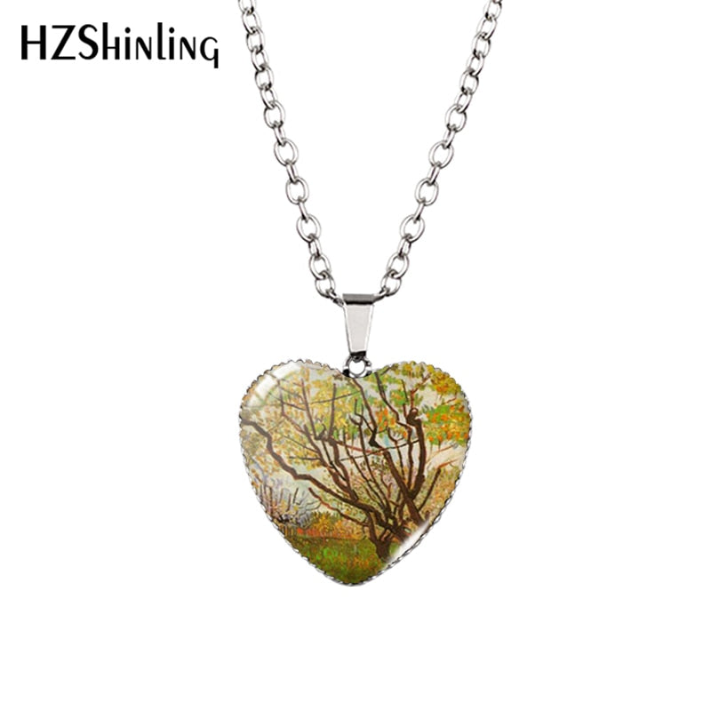Sunflower Heart Necklace Yellow Sunflower Pendant Glass Picture Jewelry Fashion Heart Necklace HZ3