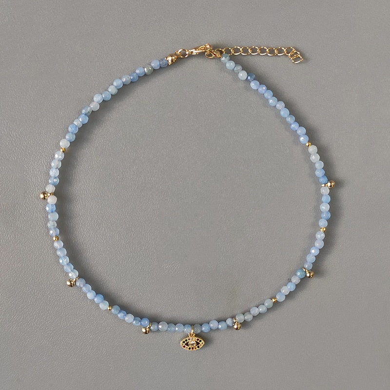 Hand-Made Exquisite Natural Stone Beaded Necklace Charm Eye Pattern Accessory Pendant Women Retro Fashion Neck Jewelry Колье - Charlie Dolly