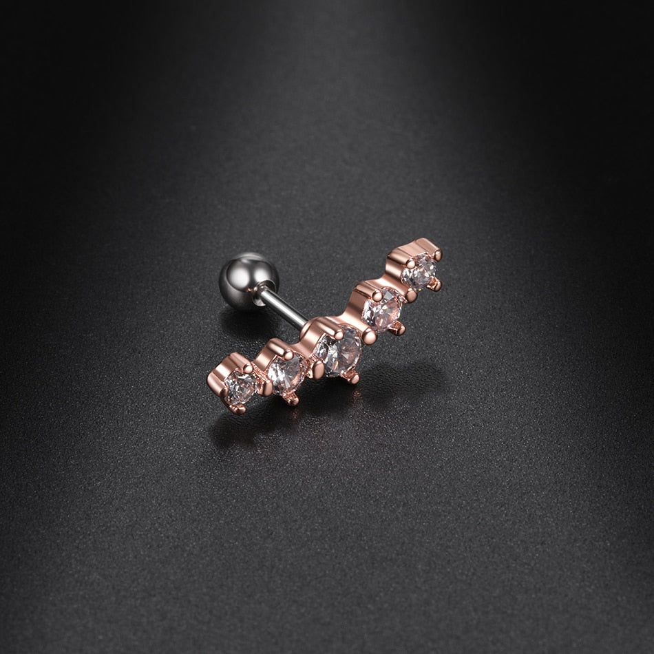 1PC Steel CZ Cartilage Stud Helix Earring Piercings Crystal Rook Tragus Conch Earring Stud Piercings Sexy Women Jewelry 16G - Charlie Dolly