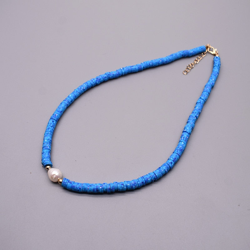 New Colour Boho Natural Fresh Water Pearl Necklace Color Soft Polymer Clay Beads Choker Necklace Beach Femme Jewelry Gift - Charlie Dolly