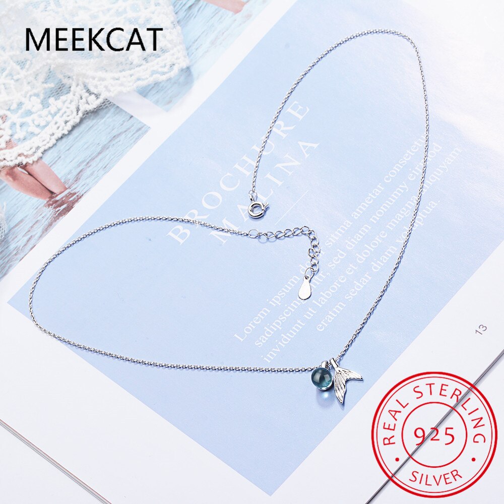 MEEKCAT 925 Sterling Silver Mermaid Pendant Necklace Blue Crystal Necklace Colar de Prata For Women Fine Jewelry New 2021 - Charlie Dolly
