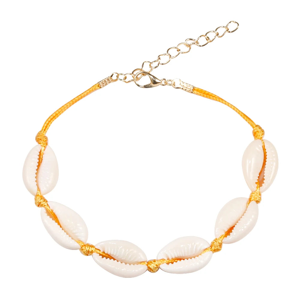 Vintage Boho Shell Bracelet Handmade Rope Chain Natural Shell Cowrie Charm Strand Bracelet Women Femme Ankle Jewelry Party Gifts