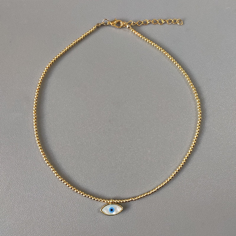 Hand-Made Exquisite Natural Stone Beaded Necklace Charm Eye Pattern Accessory Pendant Women Retro Fashion Neck Jewelry Колье - Charlie Dolly