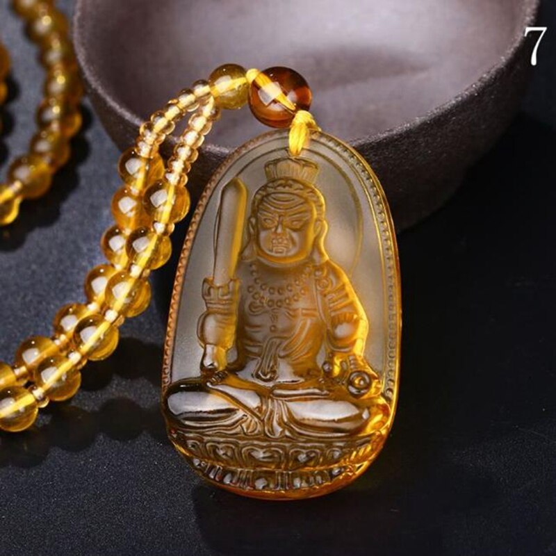 Buddha Guardian Gods Pendant Necklace For Women Men Carved Yellow Stone Amulet Necklaces Jewelry - Charlie Dolly