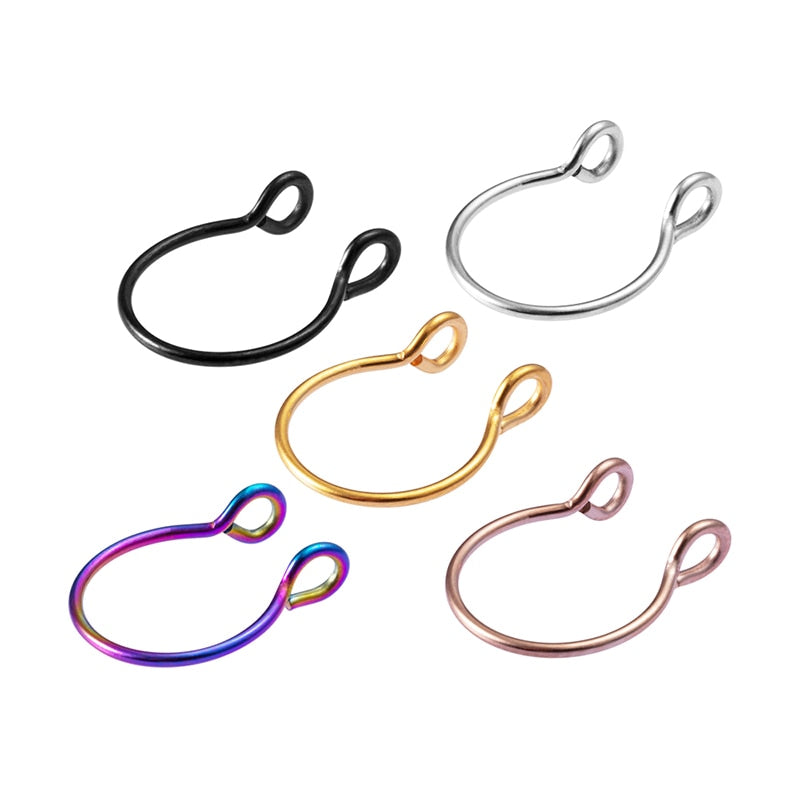 1-5pcs New Fake Nose Piercing Fake Nose Ring Hoop Septum Rings Surgical Steel Colorful Fake Piercing Nose Piercings Jewelry 20G - Charlie Dolly