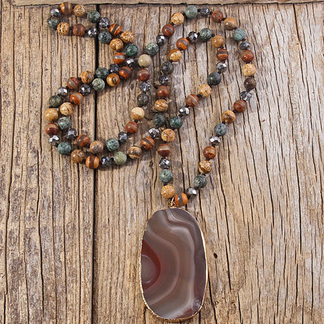 Knotted Agate Stone Beaded Necklace Jewelry