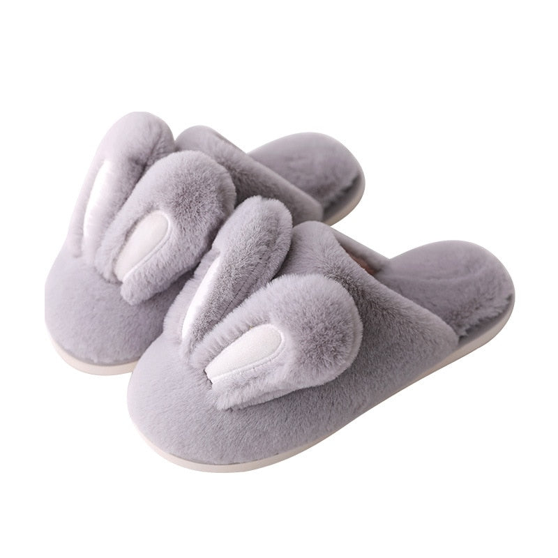 Women Warm Faux Fur Slippers Cute Rabbit Ear Lovers Indoor Slipper Soft Plush Anti-slip Winter Female Home Floor Shoes SH462 - Charlie Dolly