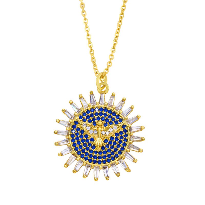 Sunflower and Angel Wings Crystal Zircon Pendant Necklace Copper Metal Charming Jewelry For Lady Couple Girls Gifts - Charlie Dolly